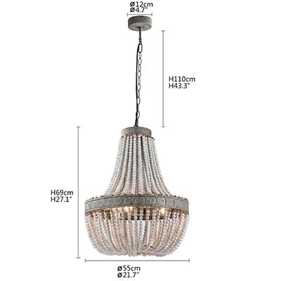 Retro Loft Vintage Chandelier Rustic Round Wooden Beads Pendant Lamp