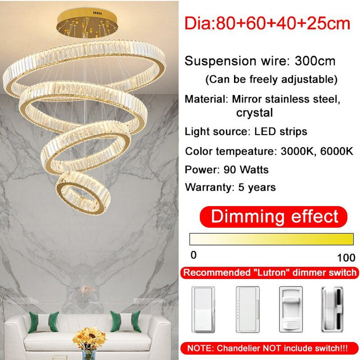 Rings Modern Led Chandelier For Living Room Luxury Staircase Modern Crystal Light Fixture Hall - ATY Home Decor