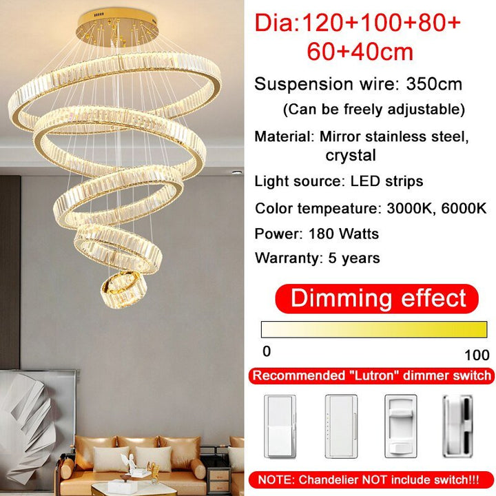 Rings Modern Led Chandelier For Living Room Luxury Staircase Modern Crystal Light Fixture Hall - ATY Home Decor