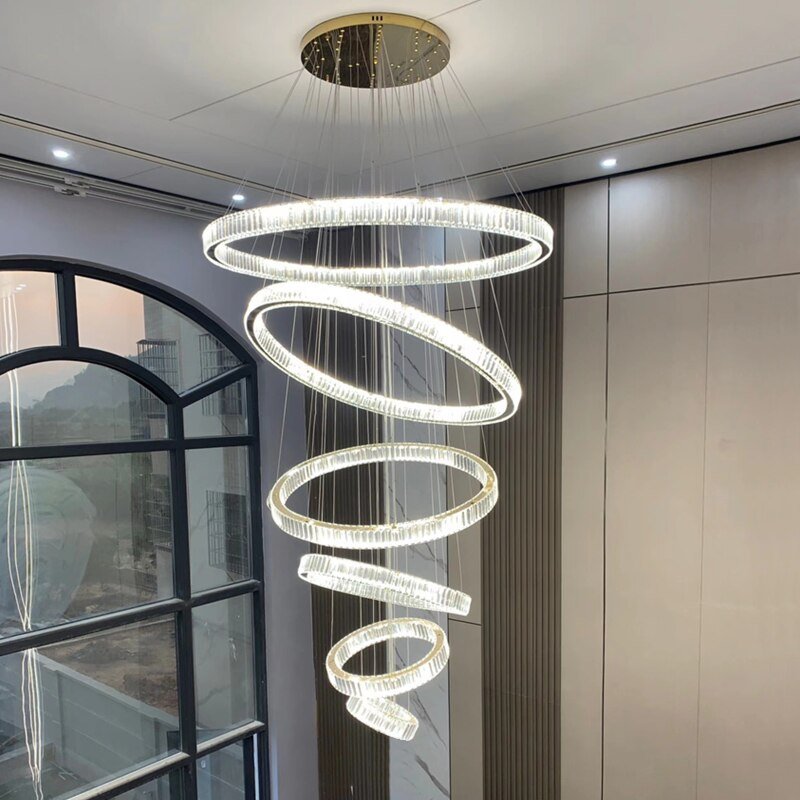 Rings Modern Led Chandelier For Living Room Luxury Staircase Modern Crystal Light Fixture Hall - ATY Home Decor