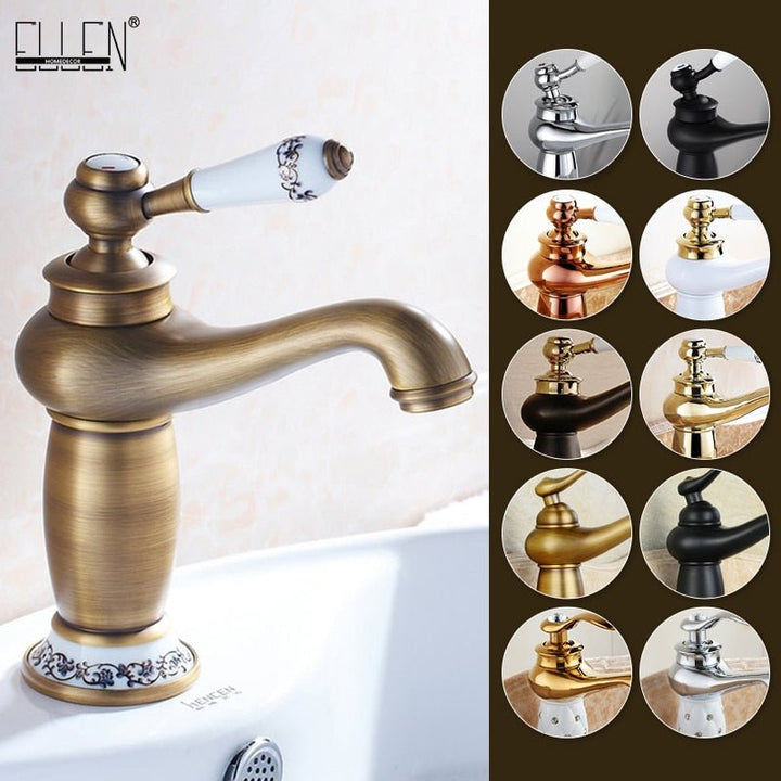 Single Handle Antique Bronze Finish Bathroom Faucet Brass Basin Sink Solid Brass Faucets  Water Mixer Taps Bath Crane