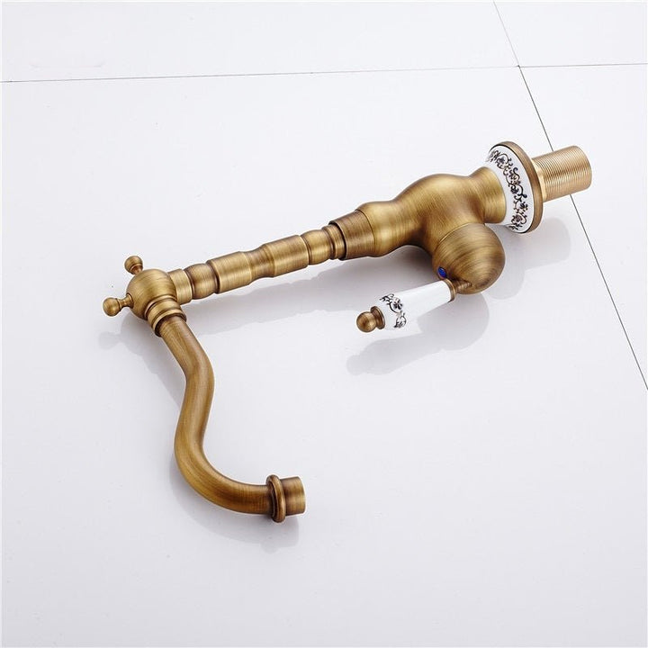 Sink Bathroom Faucet Basin Mixer Tap Antique Brass Ceramics Deck Mounted Retro Porcelain Handle Faucets