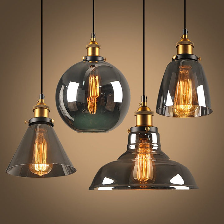Smoky Glass Vintage Industrial Pendant Lights perfect for Lofts, and Retro Café Bar Dining