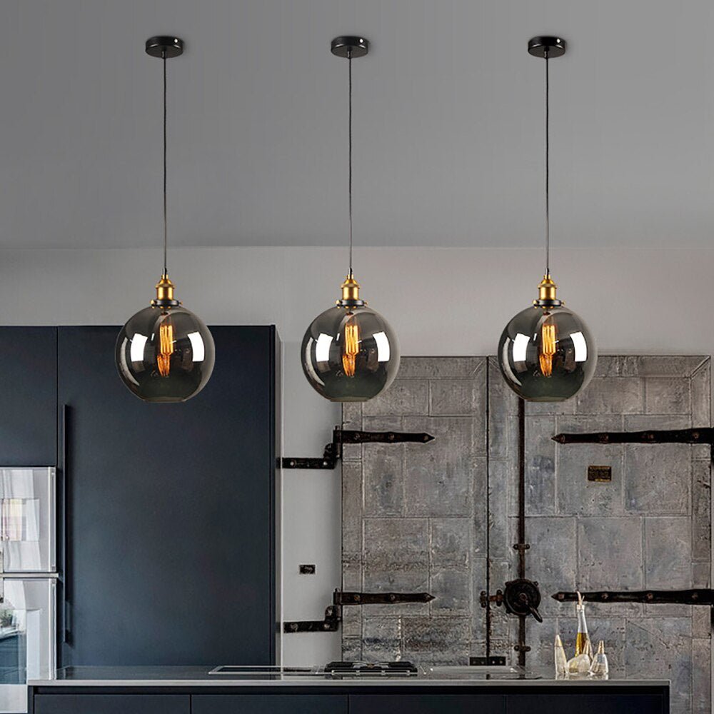Smoky Glass Vintage Industrial Pendant Lights perfect for Lofts, and Retro Café Bar Dining