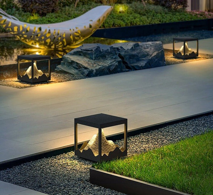 Solar impermeable Villa al aire libre Lámpara de césped 9W LED Columna Cabeza de Luz Jardín Paisaje Decoración Cerca Farola