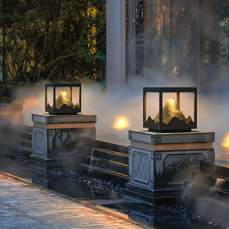 Solar impermeable Villa al aire libre Lámpara de césped 9W LED Columna Cabeza de Luz Jardín Paisaje Decoración Cerca Farola