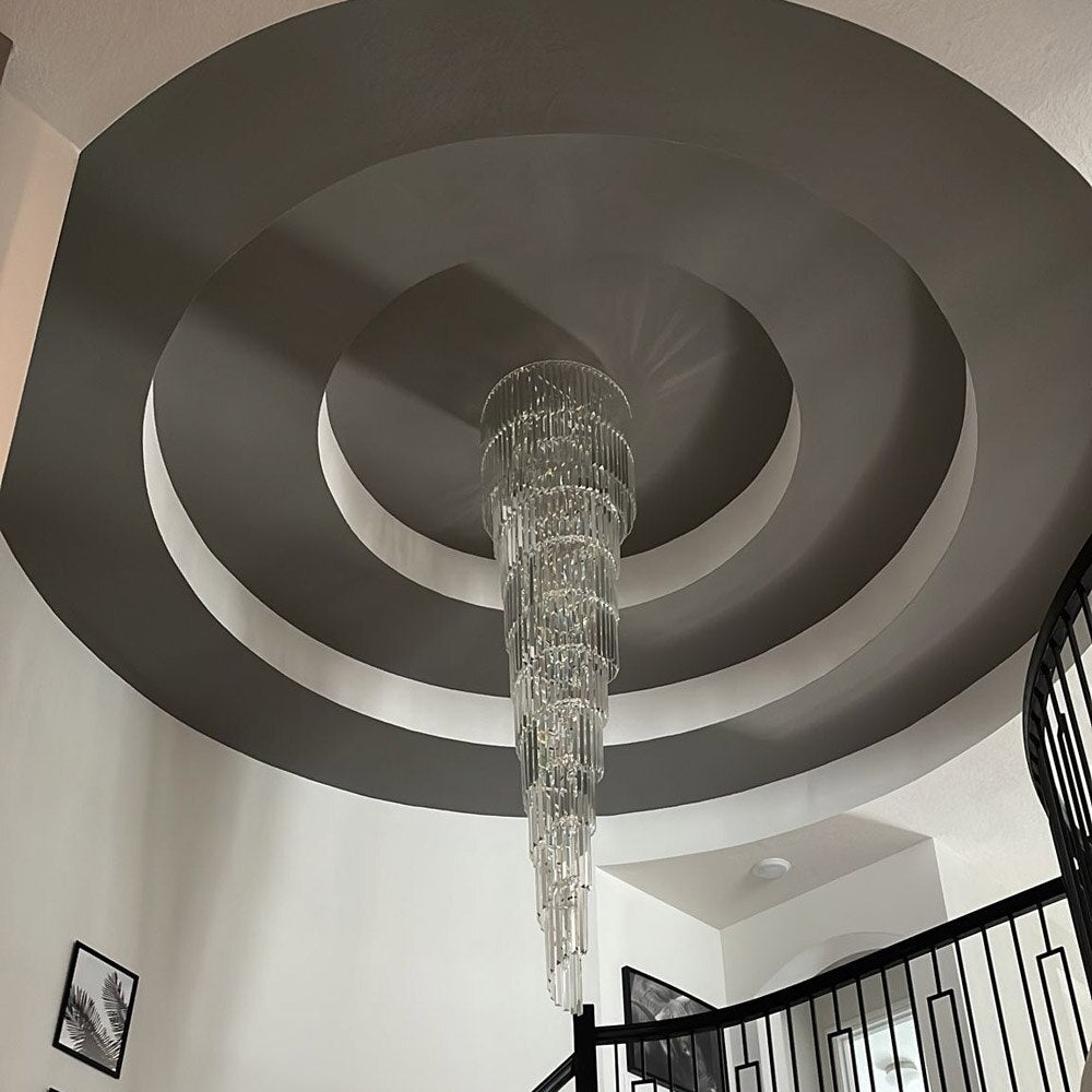 Spiral Design Long Crystal Chandeliers LED Light Lustre Hanglamp Modern Staircase Lighting Fixtures