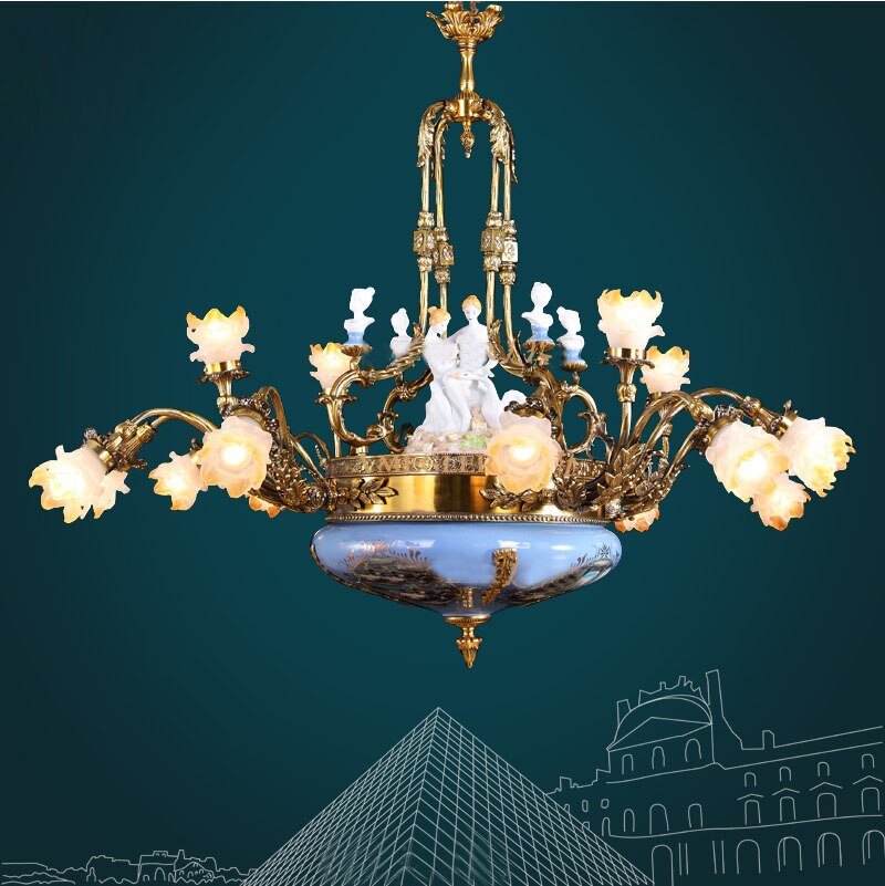 Villa Chandelier Hotel Foyer Large Chandeliers Copper Suspension Lighting Art Deco Hanging Lamp Chandelier Lighting