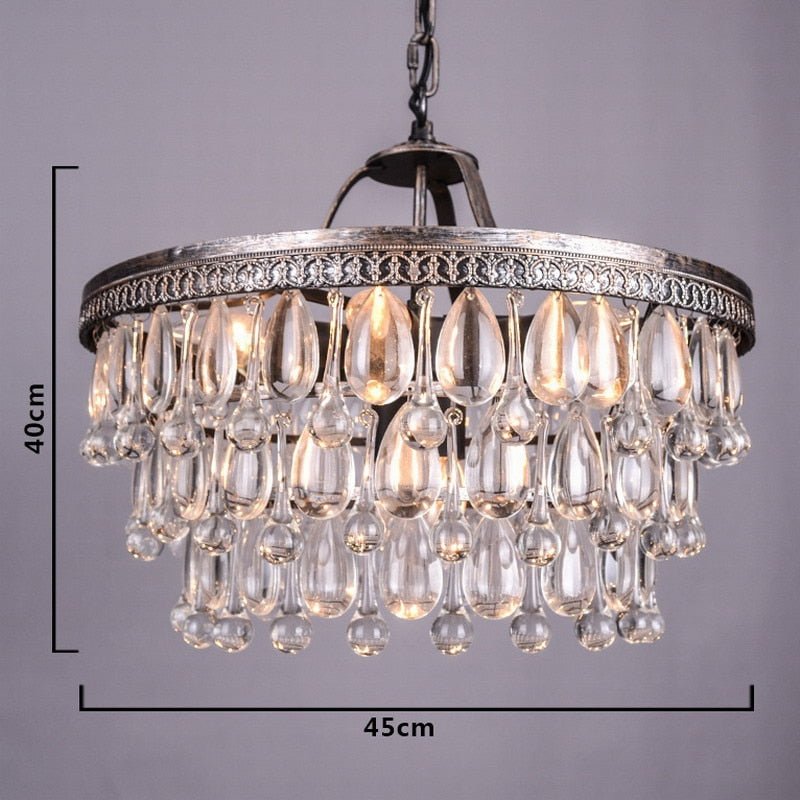 Vintage Big Glass Drops Led Crystal Iron Lustres Chandeliers Pendants For Kitchen Living Room Bedroom