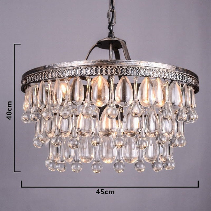 Vintage Big Glass Drops Led Crystal Iron Lustres Chandeliers Pendants For Kitchen Living Room Bedroom
