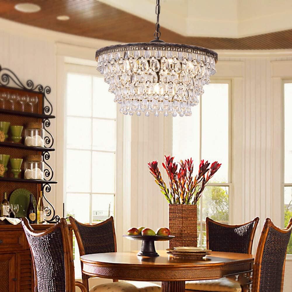 Vintage Big Glass Drops Led Crystal Iron Lustres Chandeliers Pendants For Kitchen Living Room Bedroom
