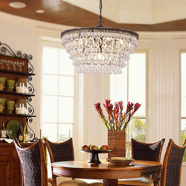 Vintage Big Glass Drops Led Crystal Iron Lustres Chandeliers Pendants For Kitchen Living Room Bedroom
