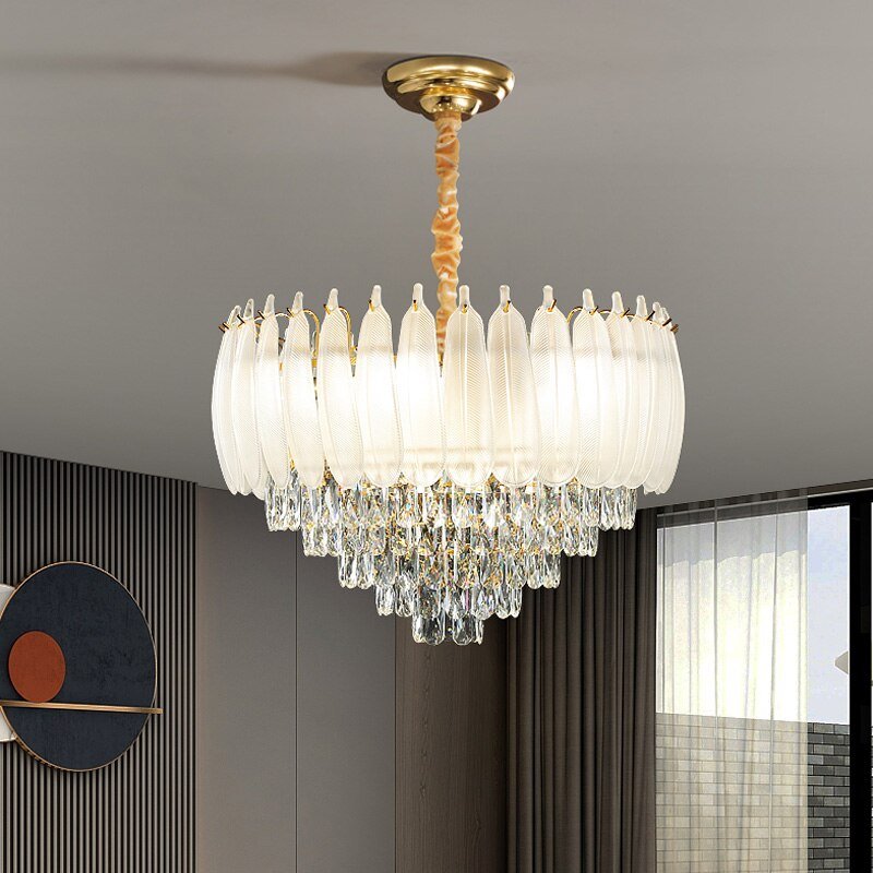 White Modern Living Room Crystal Chandelier - ATY Home Decor